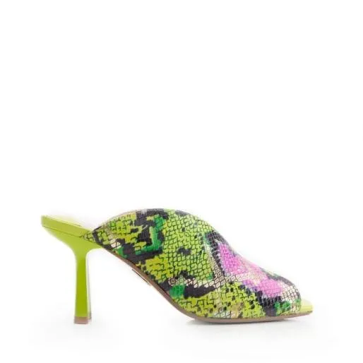 Laryssa Lime Green Snake Print Leather Women Moda In Pelle Heeled Sandals
