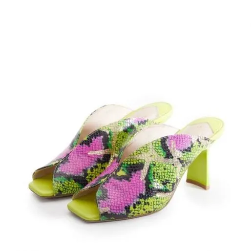 Laryssa Lime Green Snake Print Leather Women Moda In Pelle Heeled Sandals
