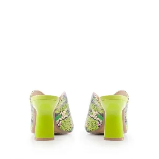Laryssa Lime Green Snake Print Leather Women Moda In Pelle Heeled Sandals