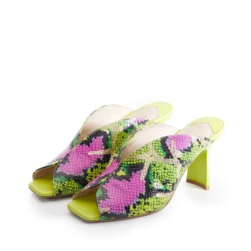 Laryssa Lime Green Snake Print Leather Women Moda In Pelle Heeled Sandals