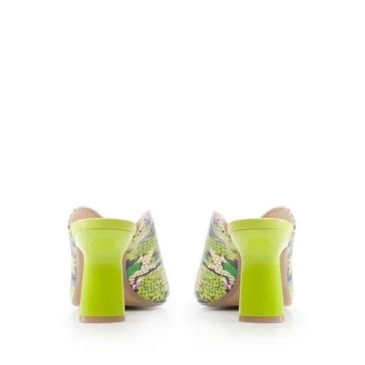 Laryssa Lime Green Snake Print Leather Women Moda In Pelle Heeled Sandals