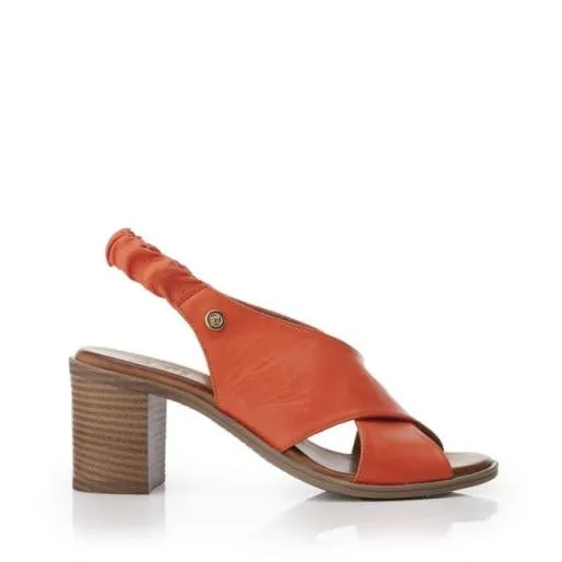 Lasandra Orange Leather Women Moda In Pelle Heeled Sandals