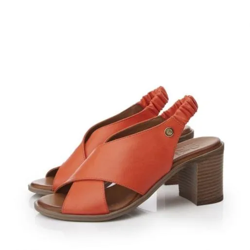Lasandra Orange Leather Women Moda In Pelle Heeled Sandals