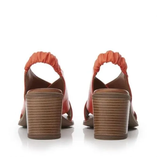 Lasandra Orange Leather Women Moda In Pelle Heeled Sandals
