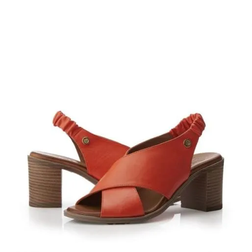 Lasandra Orange Leather Women Moda In Pelle Heeled Sandals