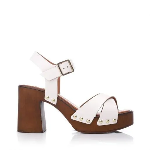 Lattia Cream Leather Women Moda In Pelle Heeled Sandals
