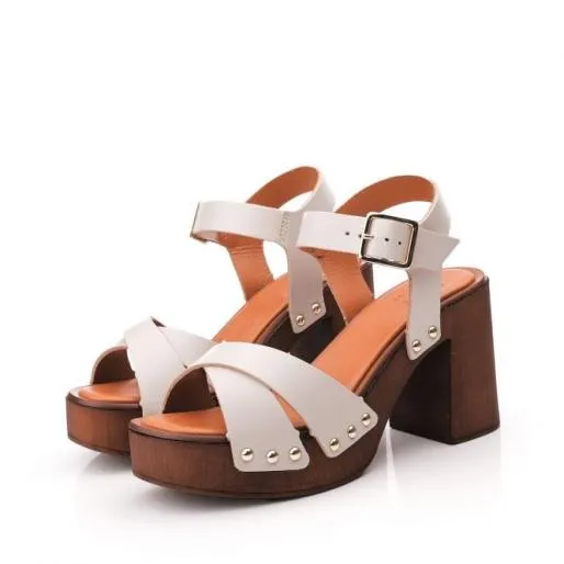 Lattia Cream Leather Women Moda In Pelle Heeled Sandals Lattia Cream Leather Women Moda In Pelle Heeled Sandals
