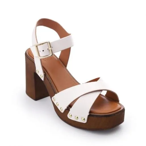 Lattia Cream Leather Women Moda In Pelle Heeled Sandals Lattia Cream Leather Women Moda In Pelle Heeled Sandals