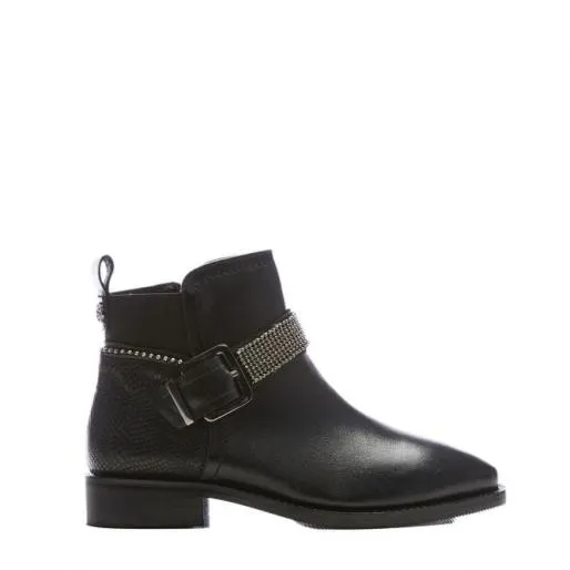 Lechem Black Leather Women Moda In Pelle Ankle Boots
