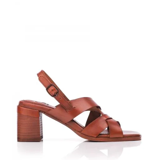 Leeana Tan Leather Women Moda In Pelle Heeled Sandals
