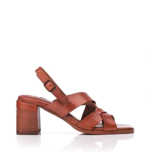 Leeana Tan Leather Women Moda In Pelle Heeled Sandals