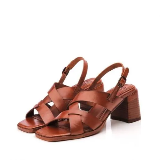 Leeana Tan Leather Women Moda In Pelle Heeled Sandals