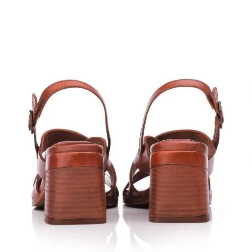 Leeana Tan Leather Women Moda In Pelle Heeled Sandals