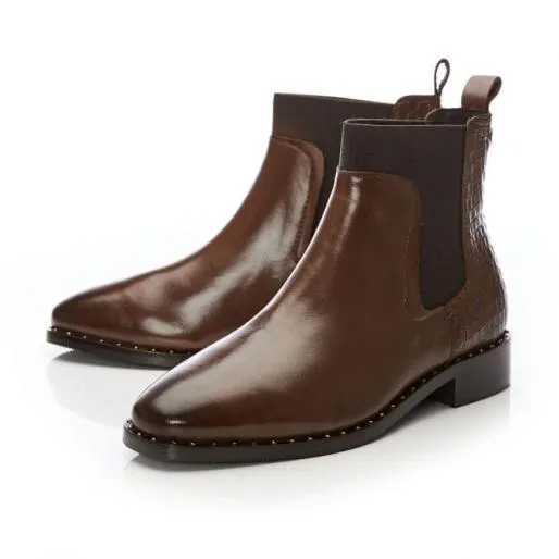 Leilana Tan Leather Women Moda In Pelle Ankle Boots