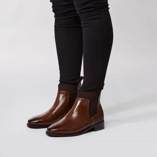 Leilana Tan Leather Women Moda In Pelle Ankle Boots