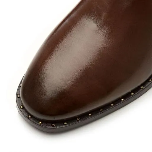 Leilana Tan Leather Women Moda In Pelle Ankle Boots