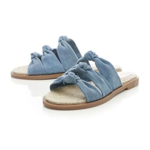 Lemelli Blue Textile Women Moda In Pelle Flat Sandals Lemelli Blue Textile Women Moda In Pelle Flat Sandals