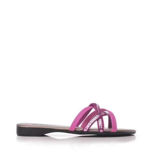 Lesta Fuschia Leather Women Moda In Pelle Flat Sandals