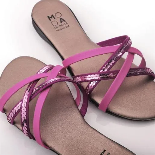 Lesta Fuschia Leather Women Moda In Pelle Flat Sandals Lesta Fuschia Leather Women Moda In Pelle Flat Sandals