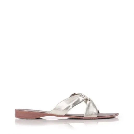 Lily Gold Leather Women Moda In Pelle Flat Sandals