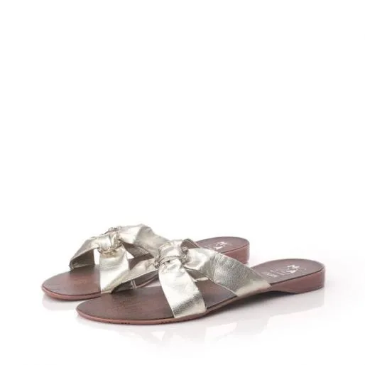 Lily Gold Leather Women Moda In Pelle Flat Sandals Lily Gold Leather Women Moda In Pelle Flat Sandals