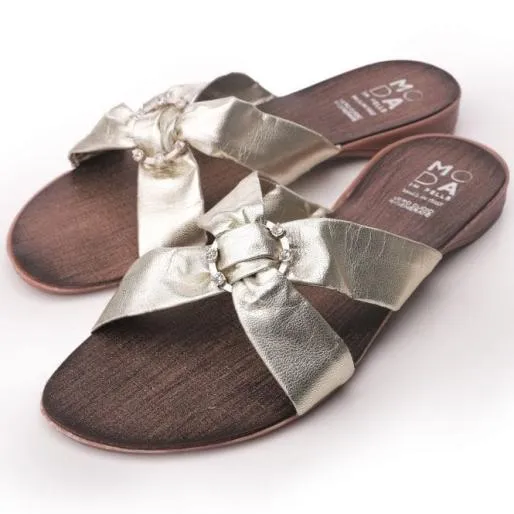 Lily Gold Leather Women Moda In Pelle Flat Sandals Lily Gold Leather Women Moda In Pelle Flat Sandals