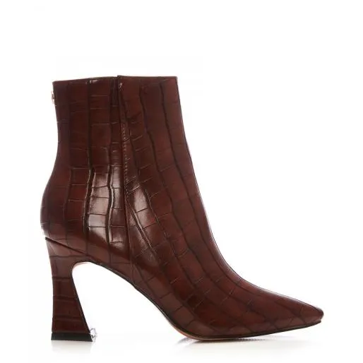 Linette Brown Patent Mocc Croc Women Moda In Pelle Ankle Boots