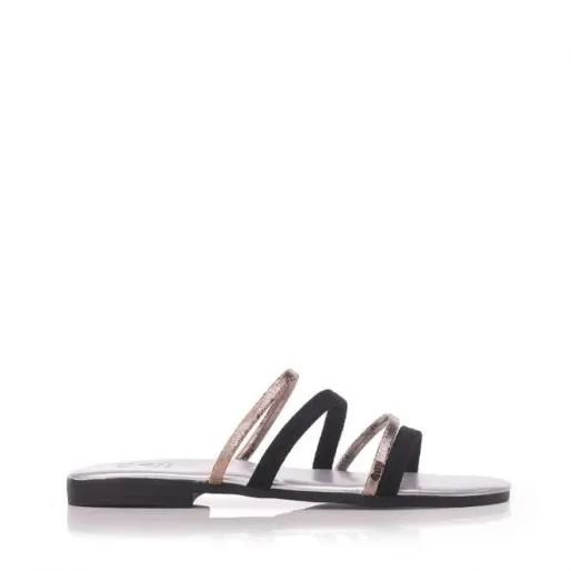 Lithers Black Leather Women Moda In Pelle Flat Sandals