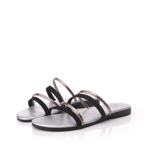 Lithers Black Leather Women Moda In Pelle Flat Sandals