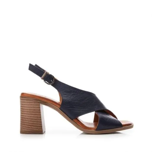 Lorilla Navy Leather Women Moda In Pelle Heeled Sandals