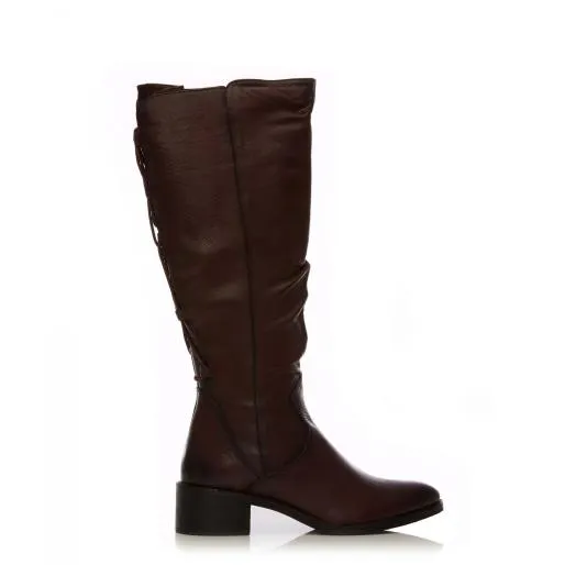 Lucura Burgundy Leather Women Moda In Pelle Knee High Boots