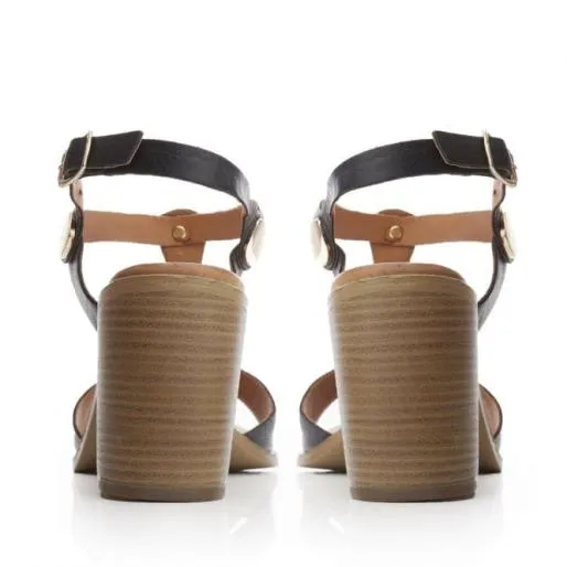 Lusia Black Leather Women Moda In Pelle Heeled Sandals Lusia Black Leather Women Moda In Pelle Heeled Sandals