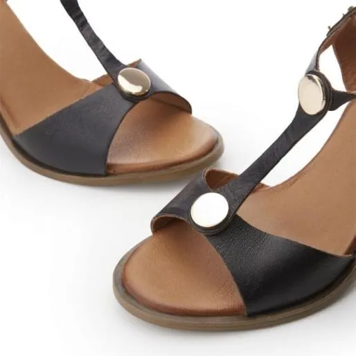 Lusia Black Leather Women Moda In Pelle Heeled Sandals Lusia Black Leather Women Moda In Pelle Heeled Sandals