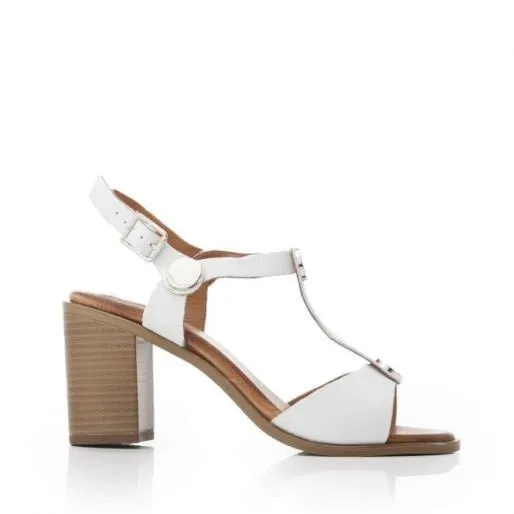 Lusia Off White Leather Women Moda In Pelle Heeled Sandals