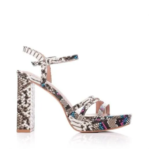 Madelynn Natural Snake Print Women Moda In Pelle Heeled Sandals