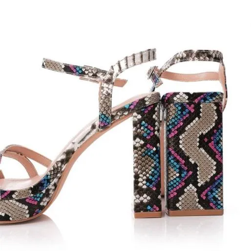Madelynn Natural Snake Print Women Moda In Pelle Heeled Sandals Madelynn Natural Snake Print Women Moda In Pelle Heeled Sandals