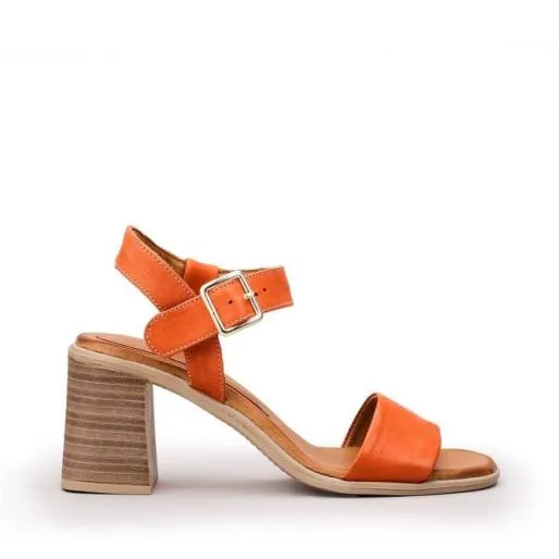 Maila Orange Leather Women Moda In Pelle Heeled Sandals