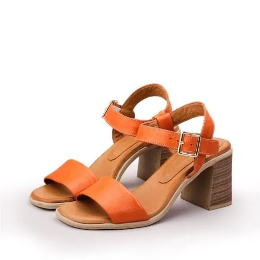 Maila Orange Leather Women Moda In Pelle Heeled Sandals
