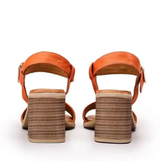 Maila Orange Leather Women Moda In Pelle Heeled Sandals