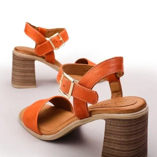 Maila Orange Leather Women Moda In Pelle Heeled Sandals