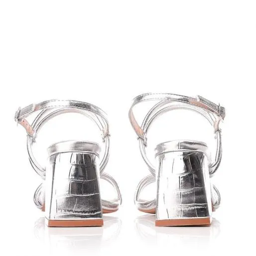 Maliqa Silver Patent Mocc Croc Women Moda In Pelle Heeled Sandals