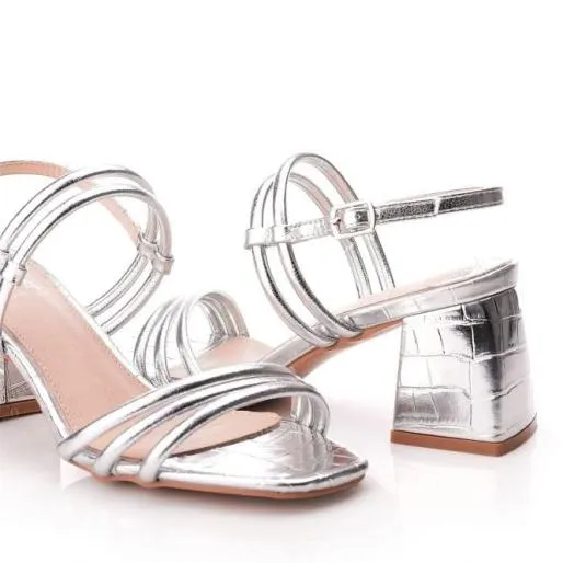 Maliqa Silver Patent Mocc Croc Women Moda In Pelle Heeled Sandals