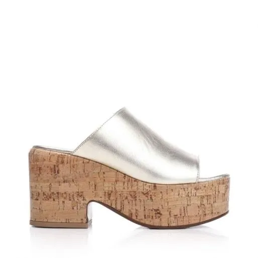 Marrina Champagne Leather Women Moda In Pelle Heeled Sandals