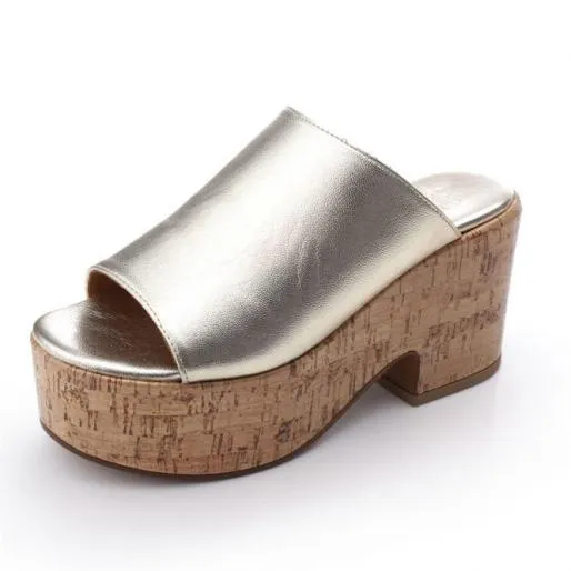 Marrina Champagne Leather Women Moda In Pelle Heeled Sandals