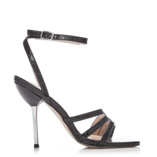 Melinia Black Croc Porvair Women Moda In Pelle Heeled Sandals