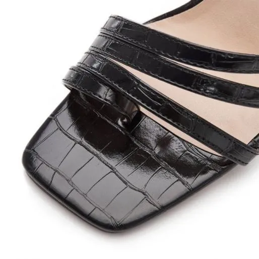 Melinia Black Croc Porvair Women Moda In Pelle Heeled Sandals Melinia Black Croc Porvair Women Moda In Pelle Heeled Sandals