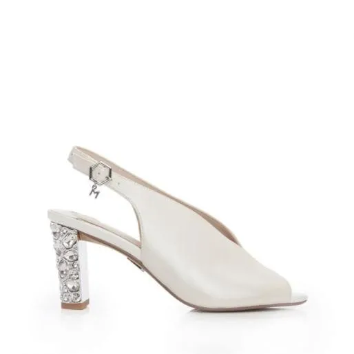 Meloni Ivory Leather Women Moda In Pelle Heeled Sandals