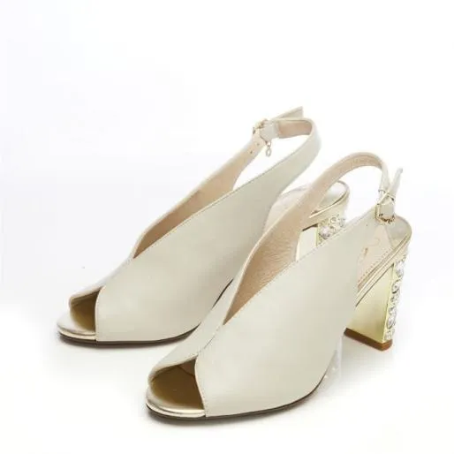 Meloni Ivory Leather Women Moda In Pelle Heeled Sandals Meloni Ivory Leather Women Moda In Pelle Heeled Sandals