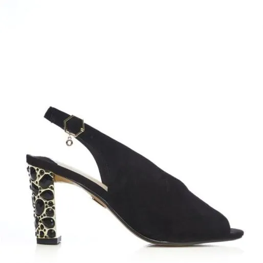 Meloni Jet Black Suede Women Moda In Pelle Heeled Sandals