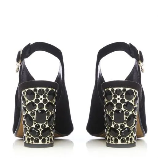 Meloni Jet Black Suede Women Moda In Pelle Heeled Sandals